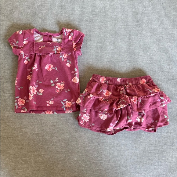 OshKosh B'gosh Pink Floral Baby Shirt and Skirt Set - Picture 1 of 4